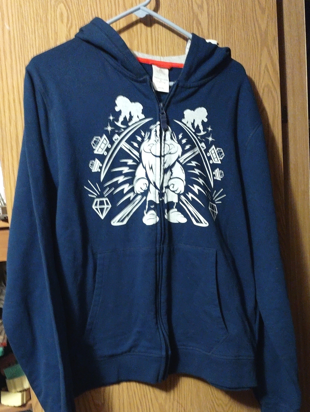 Disney Navy Blue Hooded Grumpy Zip-Up Jacket with White Graphic